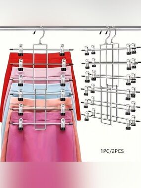 6-Tier Metal Space Saving Hanger with Clips | Closet Organizer for Skirts & Pant